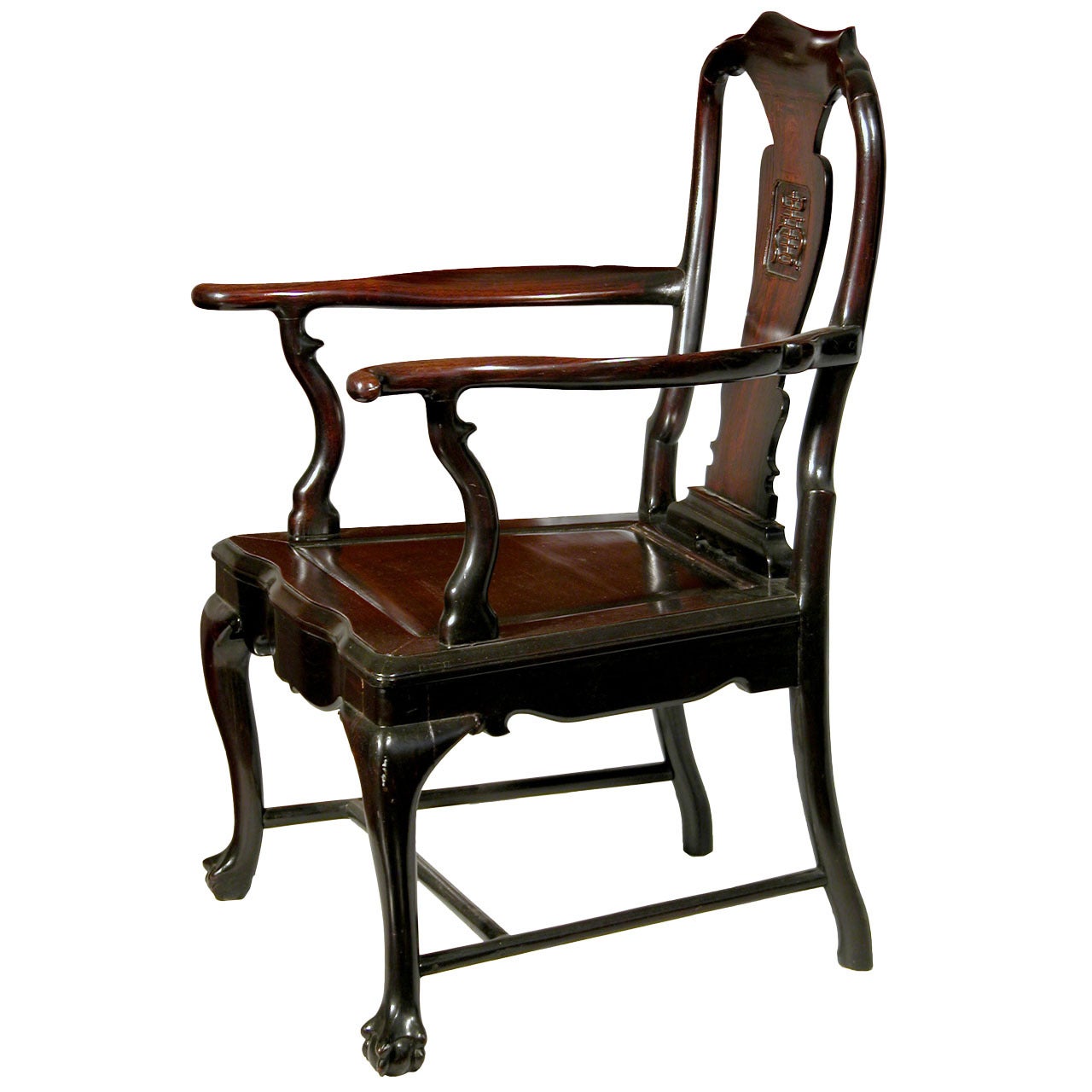 China Trade Queen Anne Style Teak Wood Armchair, circa 1890 For Sale