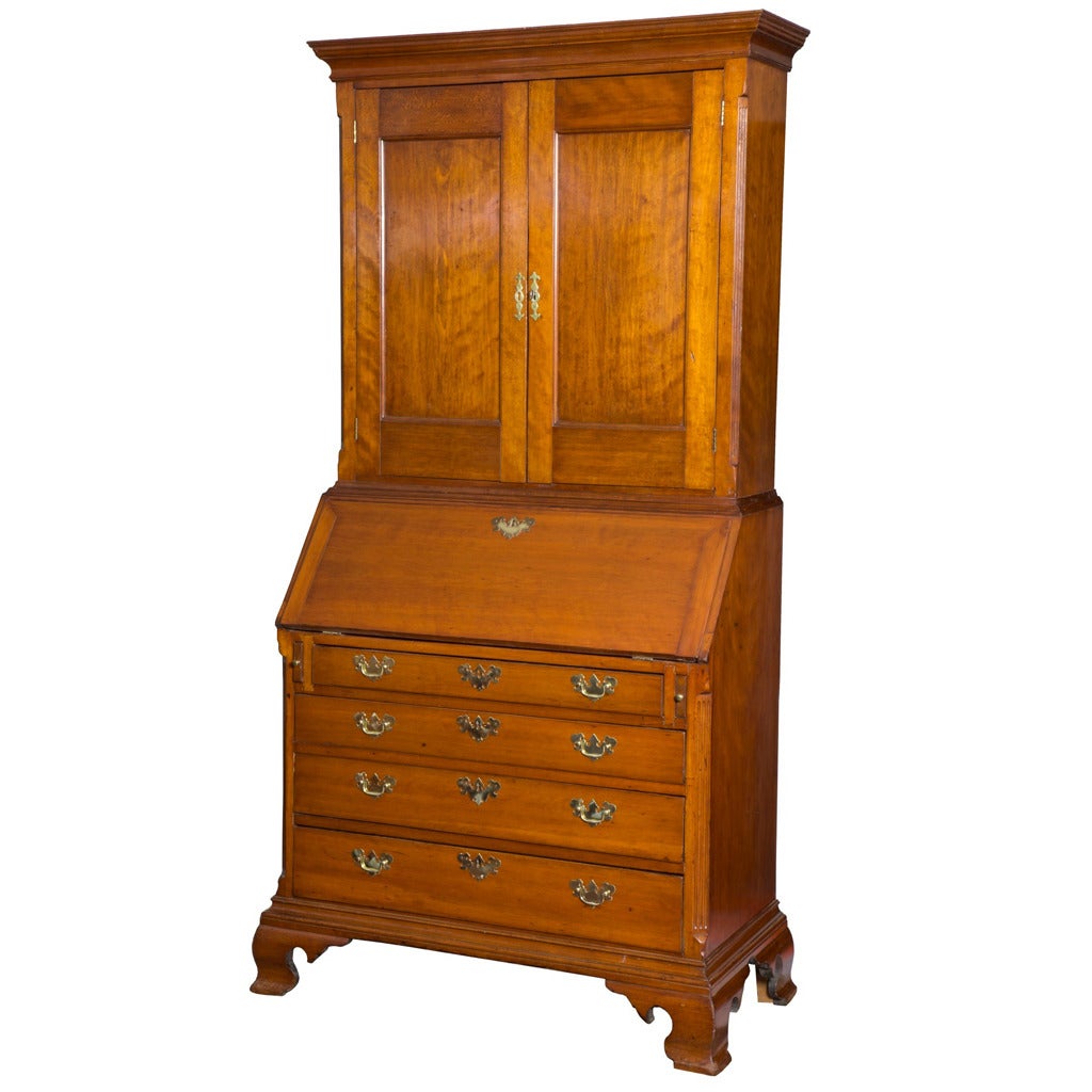 Carved Cherry Chippendale Desk and Bookcase, CT, circa 1780 For Sale