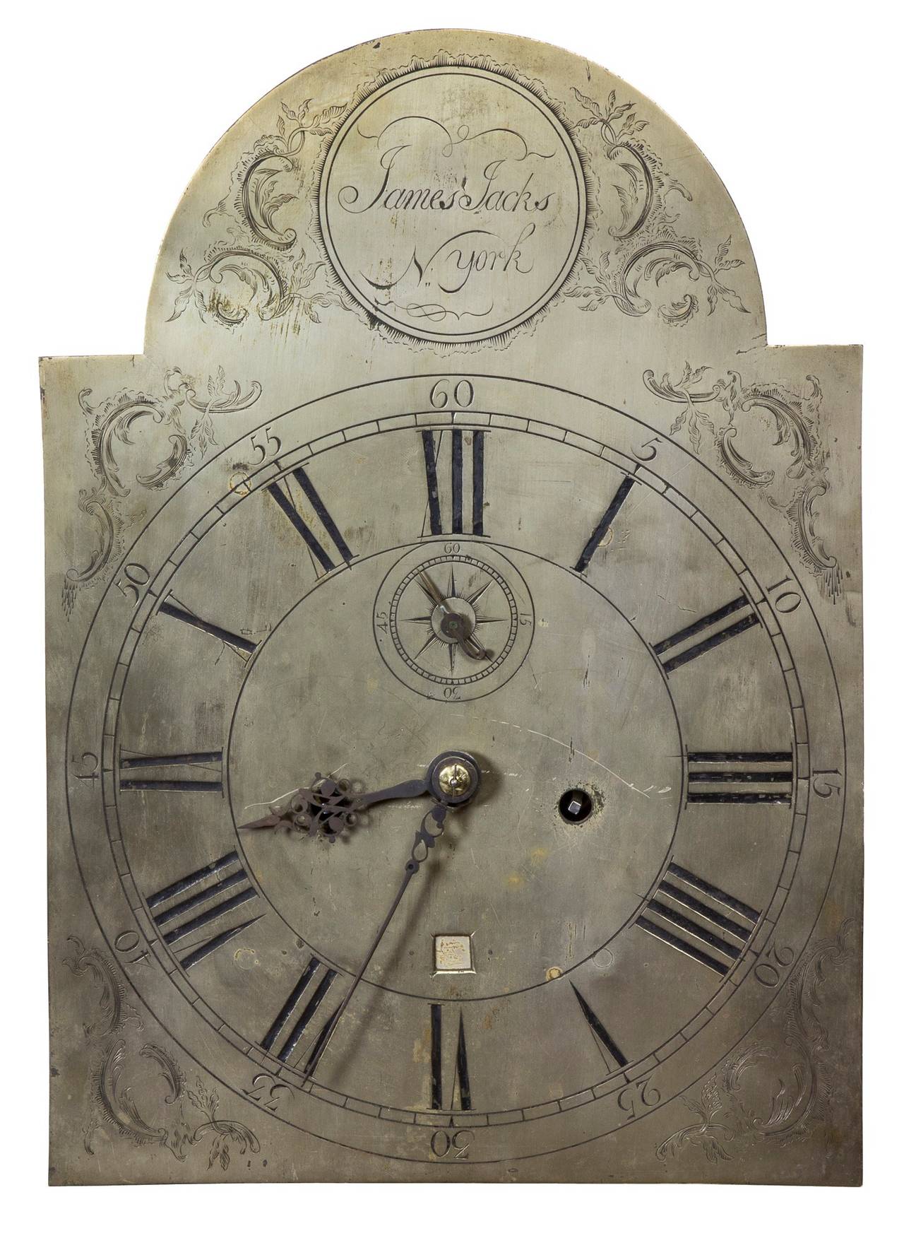 Mahogany Chippendale Clock with Silvered Face by James Jacks, New York In Excellent Condition For Sale In Providence, RI