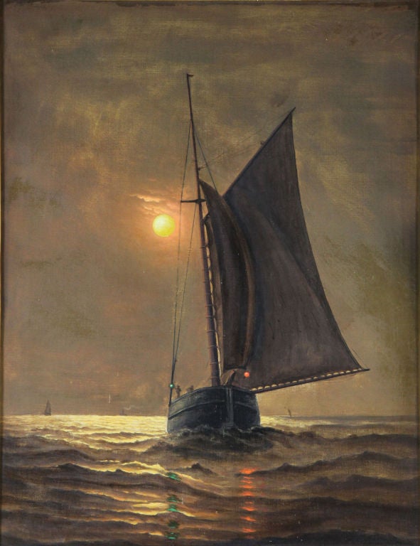 This oil painting is attributed to Tyler, however, it is unsigned, which is not unusual for this painter. The strength and technique of this picture clearly indicates the work of this painter, whose work is highly desirable. The frame is original