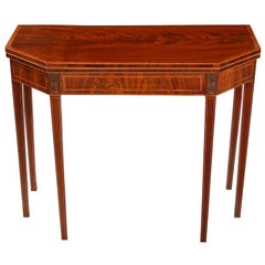 Hepplewhite Figured Mahogany Inlaid, Six-Legged Card Table