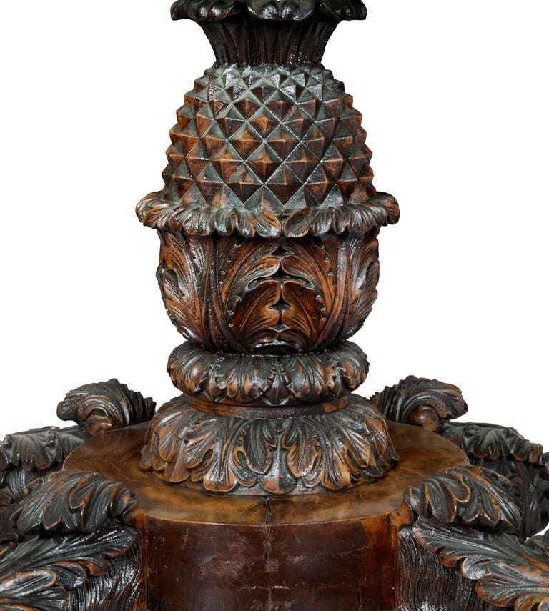 Mahogany Neoclassical Center Table, Pineapple Base and Segmented Top