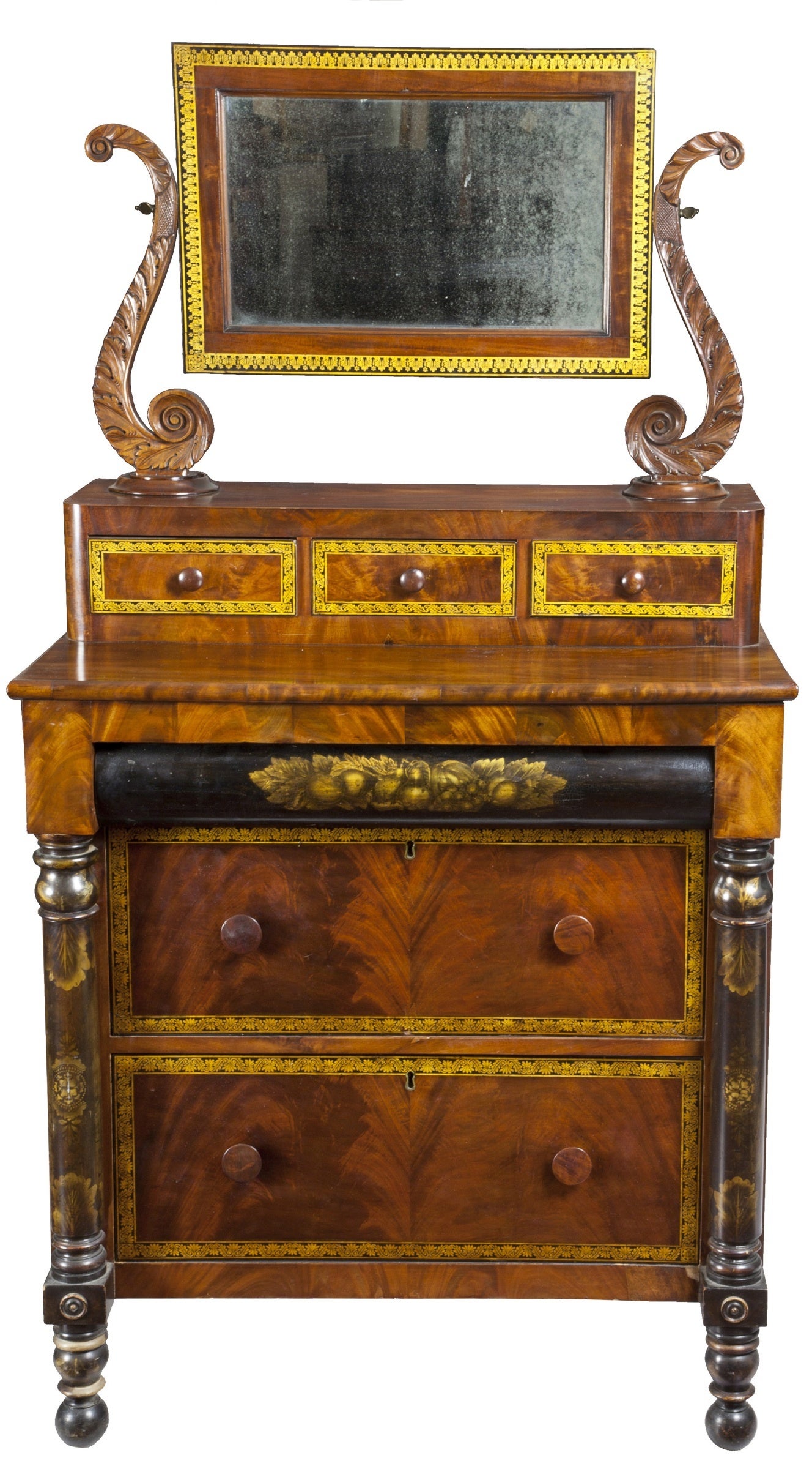Classical Mahogany Bureau with Gilt Stenciling Attributed to Haines and Holmes