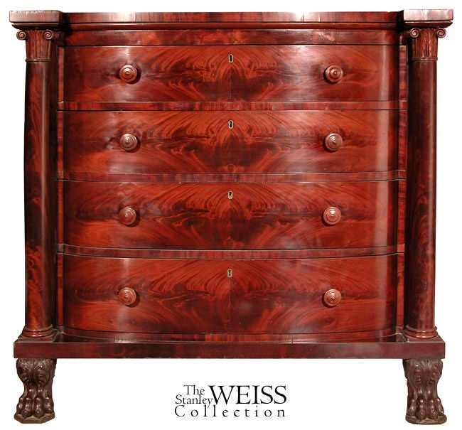Classical Mahogany Bow Front Chest with Columns, Philadelphia
