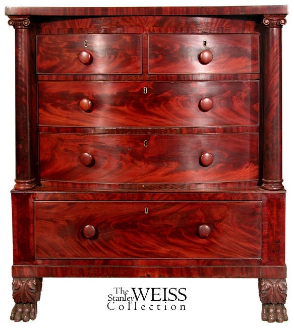 Classical Mahogany Bow Front Chest with Columns, Philadelphia