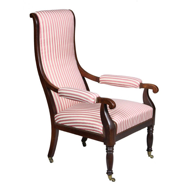 Mahogany Sheraton or Federal Upholstered Open Armchair, New England, circa 1810 For Sale