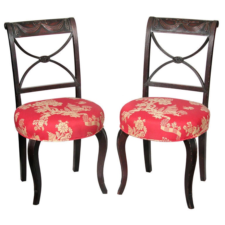 Pair of Classical Carved Mahogany Side Chairs, New York For Sale