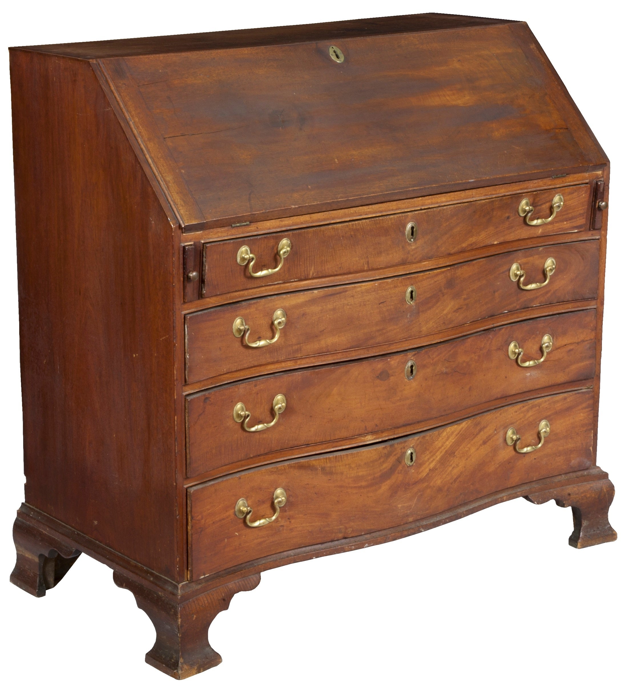 Chippendale Serpentine Mahogany Slant-Top Desk, Boston, circa 1790 For Sale