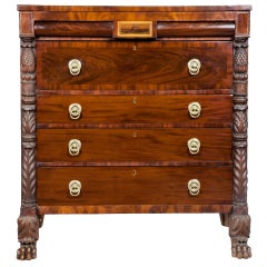 Classical Mahogany Bureau with Brass Inlay, Labeled Carter, New York, circa 1830 3
