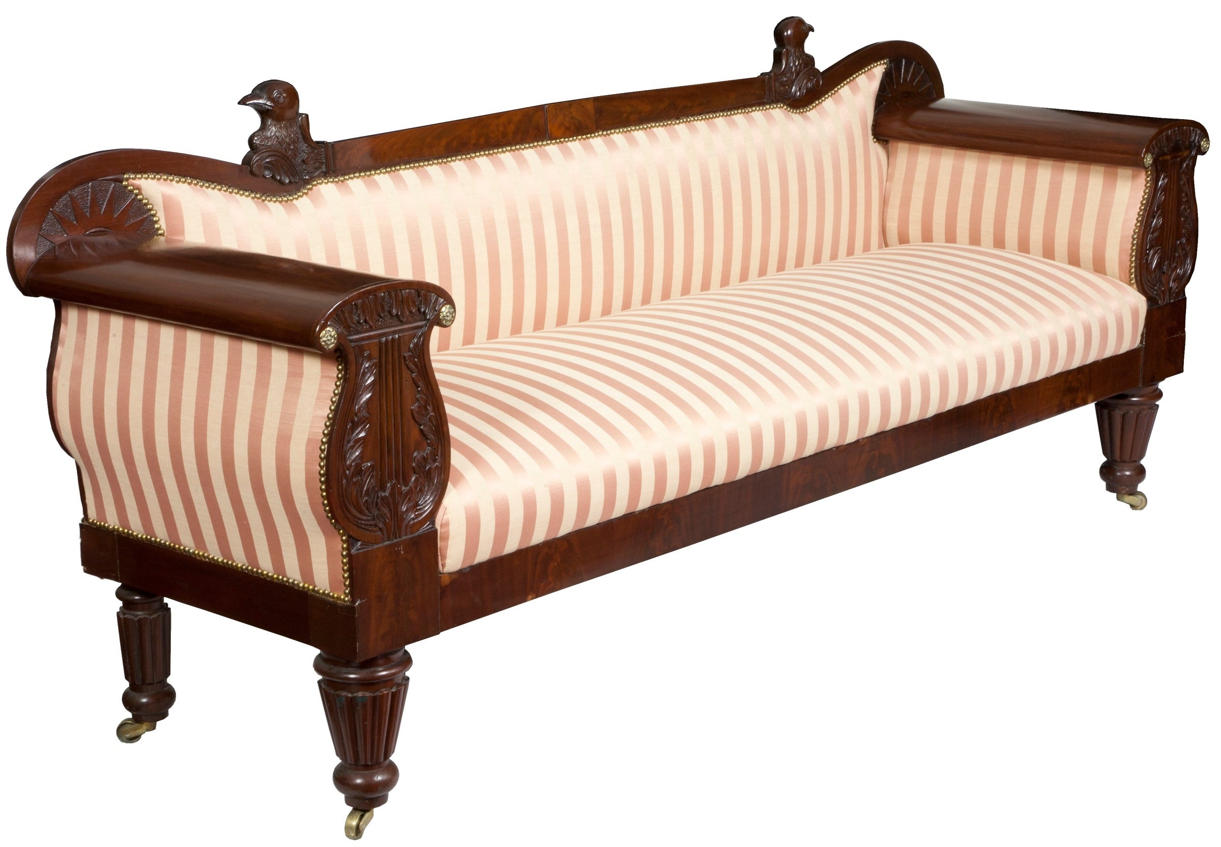 Rare Carved Mahogany Neoclassical Sofa with Eaglets and Lyres, circa 1830