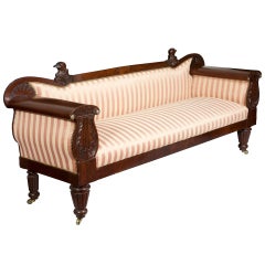 Antique Rare Carved Mahogany Neoclassical Sofa with Eaglets and Lyres, circa 1830