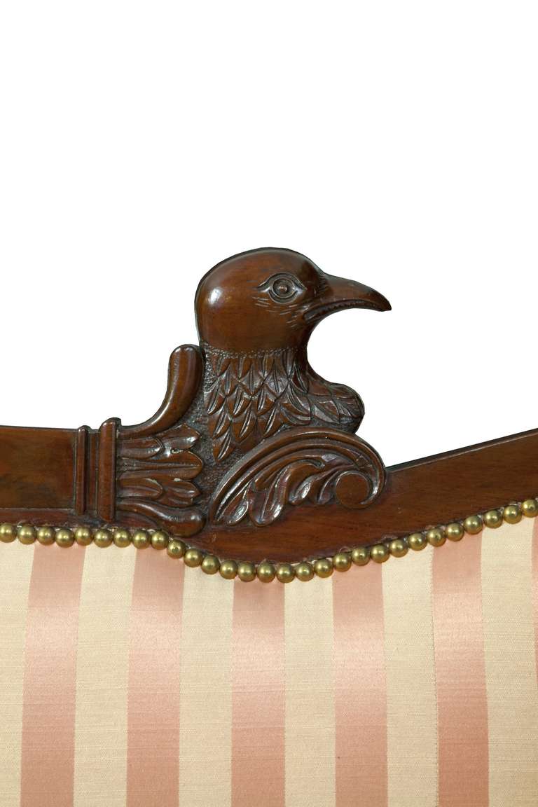 19th Century Rare Carved Mahogany Neoclassical Sofa with Eaglets and Lyres, circa 1830