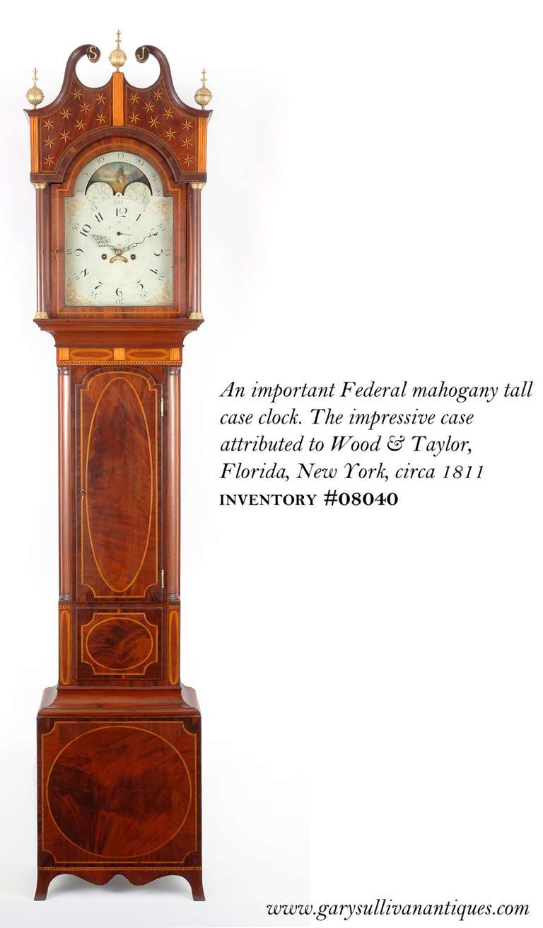 American Federal Inlaid Mahogany Tall Clock, Attributed to Jacob Taylor, NY/NJ circa 1810