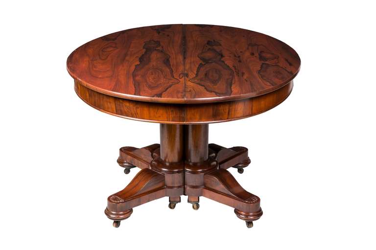 American Classical Figured Rosewood Dining Room Table, Cornelius Briggs, Boston, circa 1830