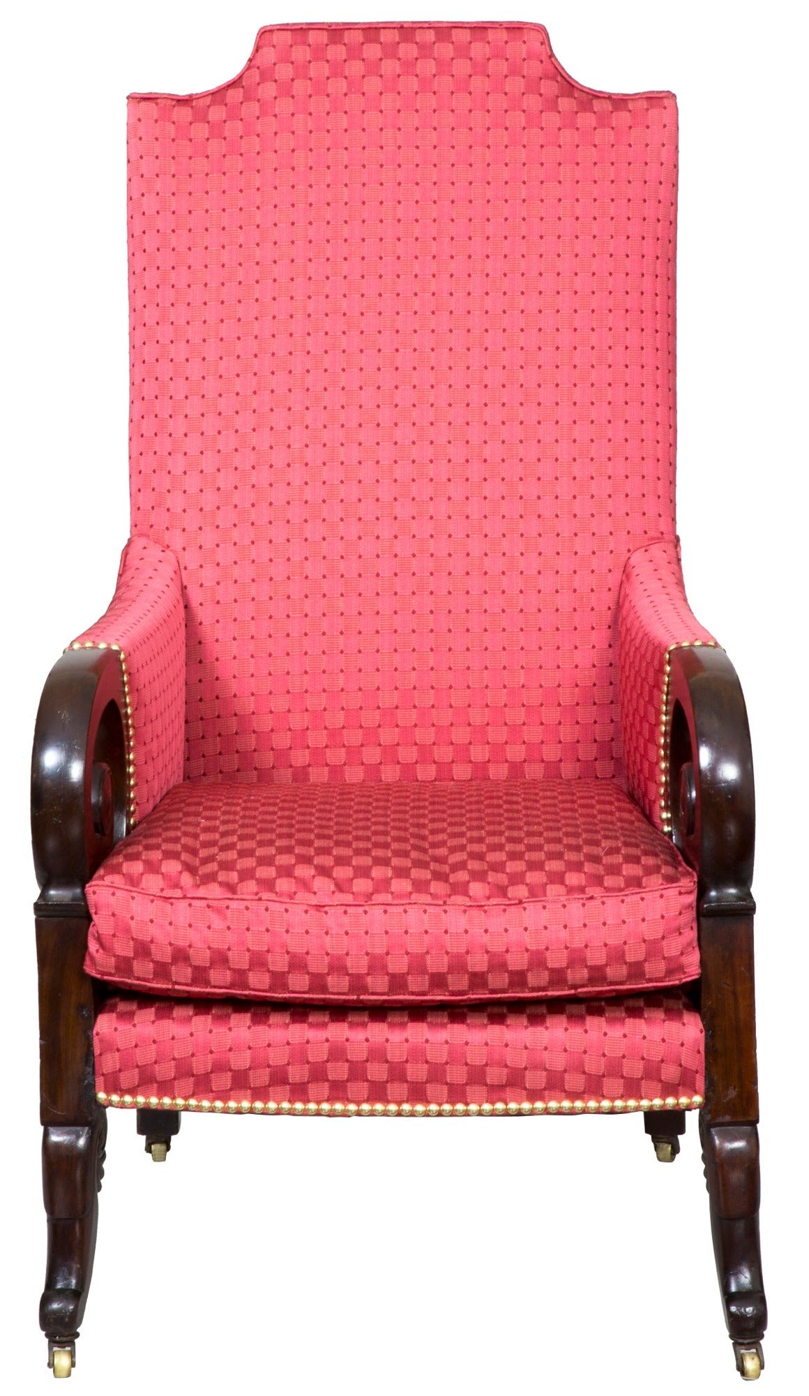 American Rare Carved Mahogany Upholstered Classical Armchair, Possibly Southern For Sale