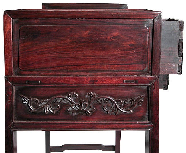 19th Century Carved Rosewood Desk with Two Famille Rose Porcelain Inserts
