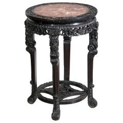 Large Round Marble Top Chinese Carved Stand
