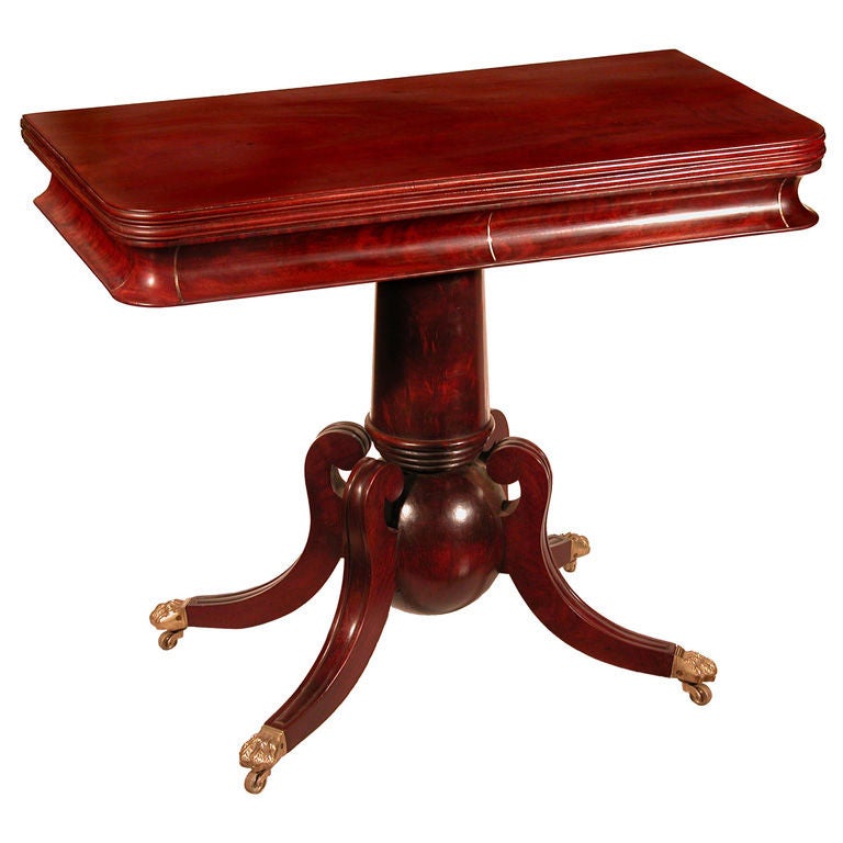 Mahogany Classical Card Table with "Cannon Ball" Base, Boston or Salem im Angebot