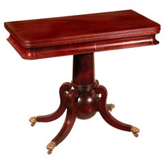 Antique Mahogany Classical Card Table with "Cannon Ball" Base, Boston or Salem