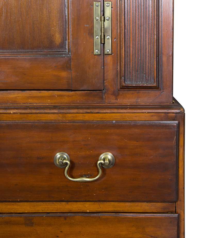 American Cherry Chippendale Linen Press with Solid Figured Panels, New Jersey, circa 1780
