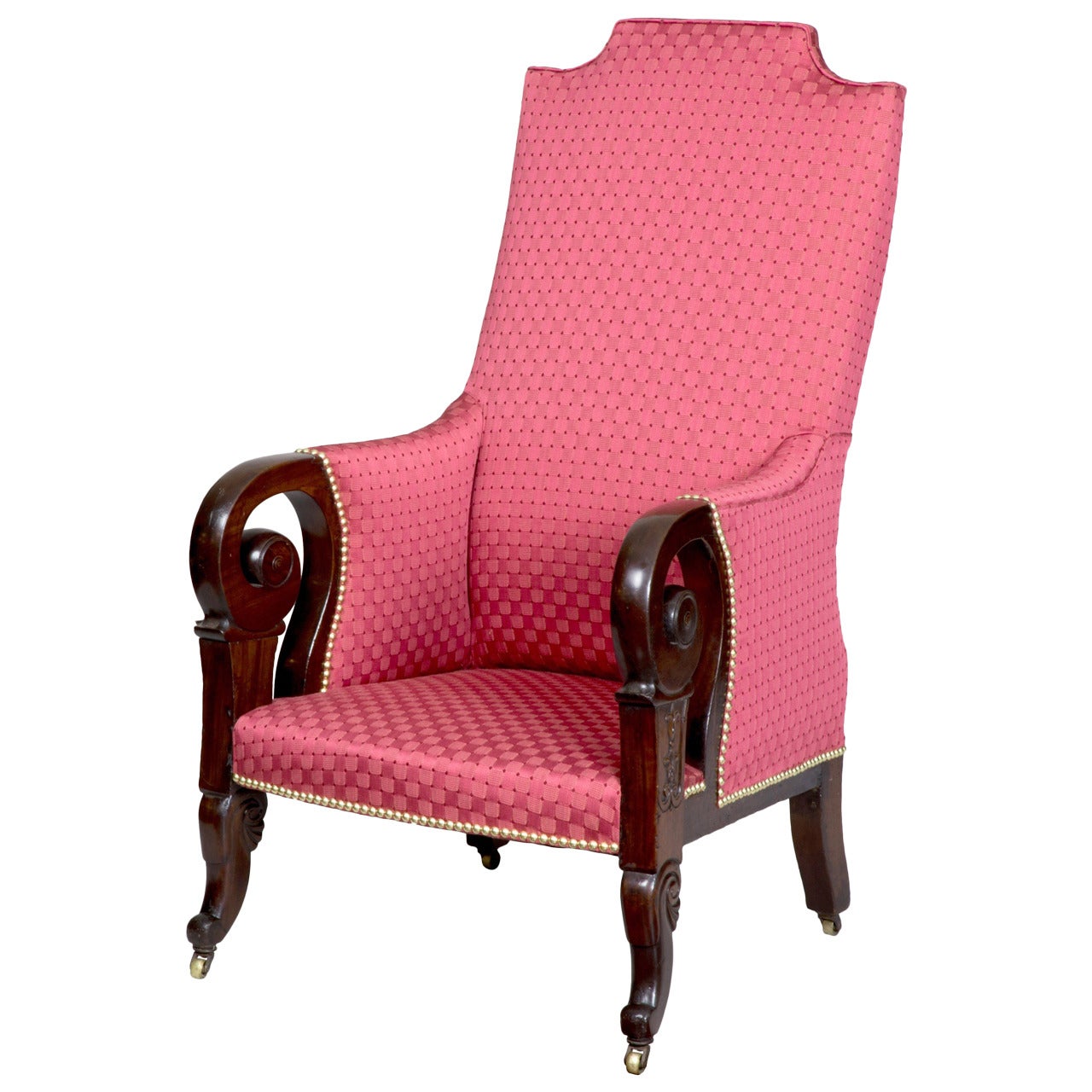 Rare Carved Mahogany Upholstered Classical Armchair, Possibly Southern For Sale