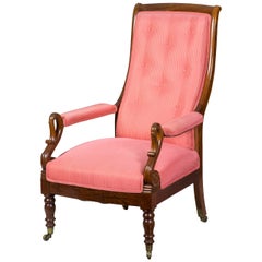 Used Mahogany Neoclassical Armchair or Lolling Chair Attributed to Duncan Phyfe
