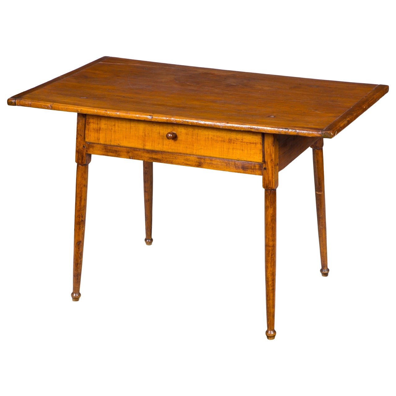 Maple Tavern Table Overhanging Rectangular Breadboard Top and Drawer, circa 1780 For Sale