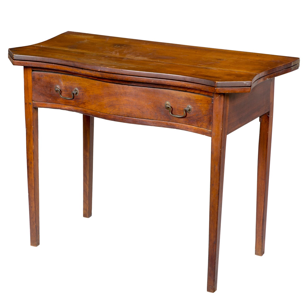Cherry Serpentine Card Table with Long Drawer For Sale