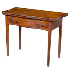 Antique Cherry Serpentine Card Table with Long Drawer