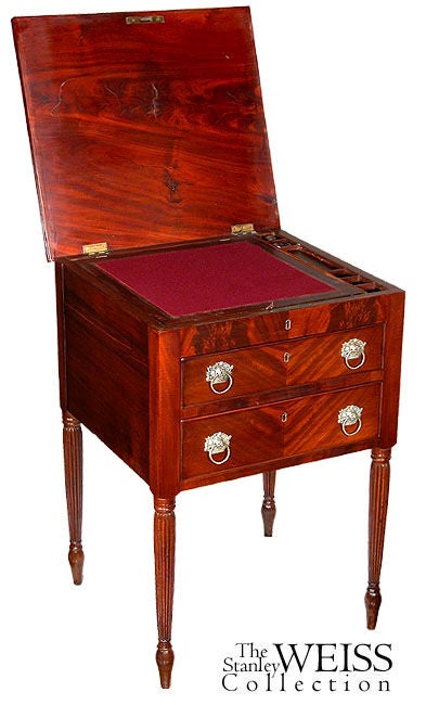 Federal Mahogany Work Table with Reeded Legs, New York