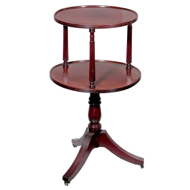 Classical Regency Figured Mahogany Two-tiered Dumbwaiter with Columnar Supports, For Sale