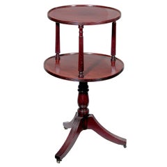 Antique Classical Regency Figured Mahogany Two-tiered Dumbwaiter with Columnar Supports,