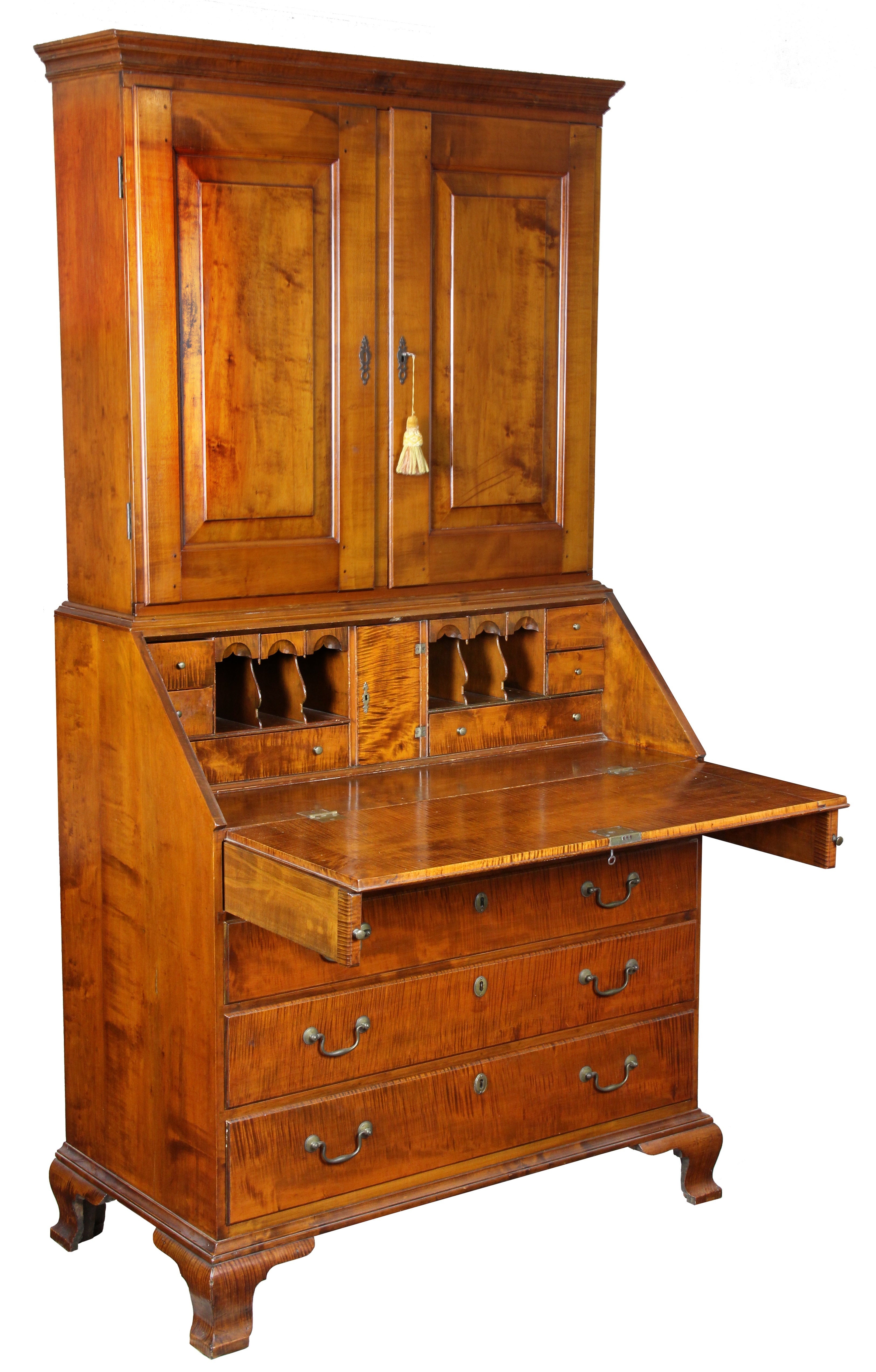 Chippendale Tiger Maple Desk with Bookcase, Newport, circa 1780