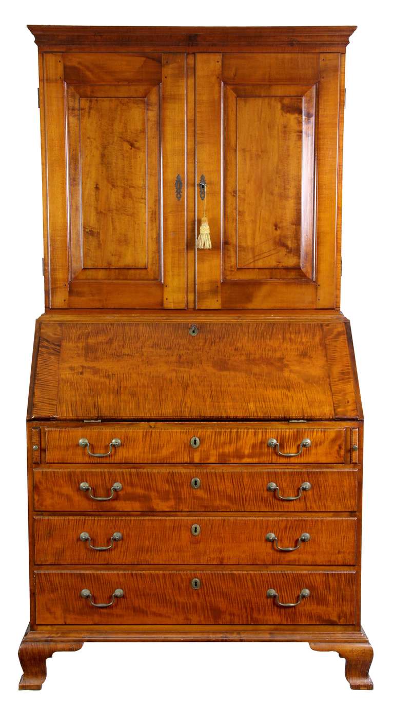 American Chippendale Tiger Maple Desk with Bookcase, Newport, circa 1780