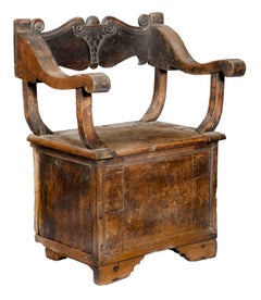 Antique Italian Renaissance Carved Walnut Cabinet Chair, 15th-16th Century, Davanzati Pa