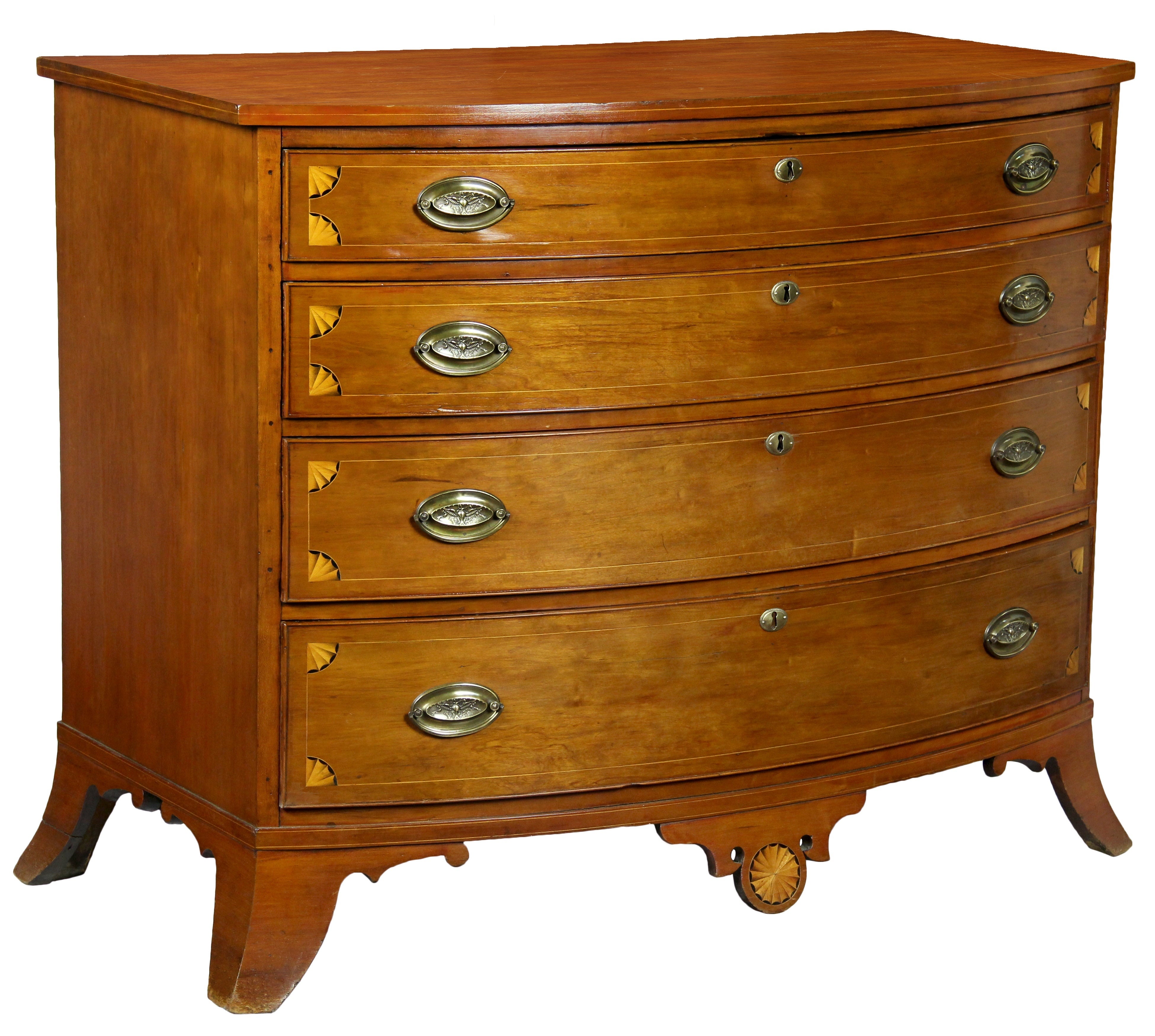 Inlaid Hepplewhite Cherry Bow Front Chest Connecticut River Valley For Sale