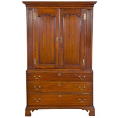 Cherry Chippendale Linen Press with Solid Figured Panels, New Jersey, circa 1780