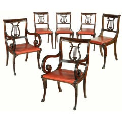 Six Phyfe style Classical Lyre Chairs, 1920s, ex Burden Family