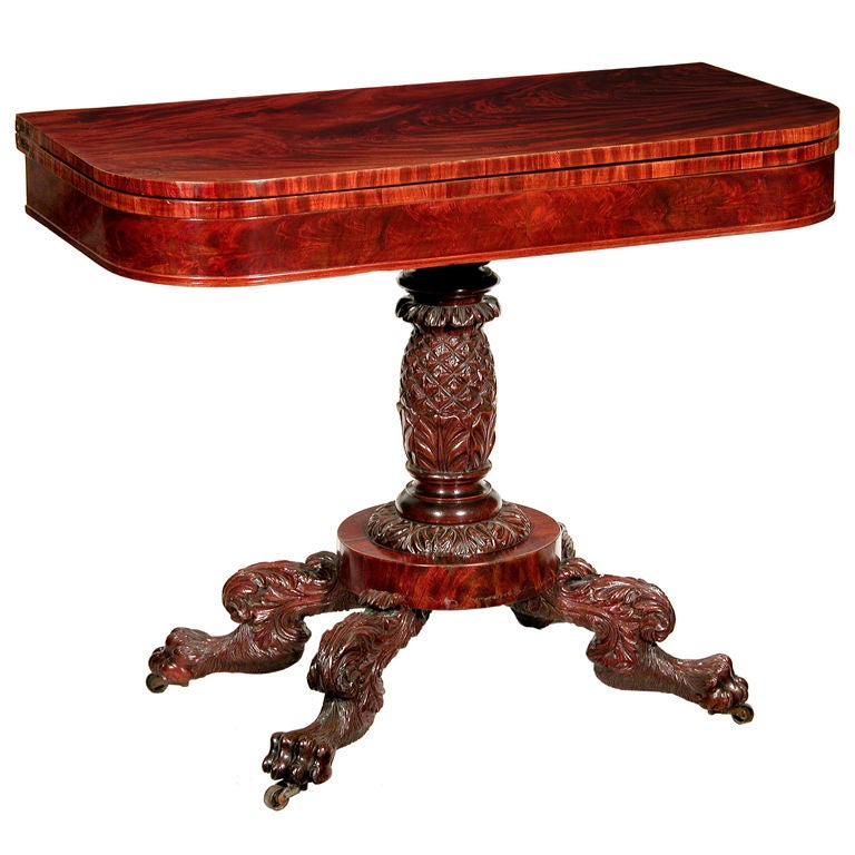 Carved Mahogany Classical Card Table, New York, circa 1820 For Sale