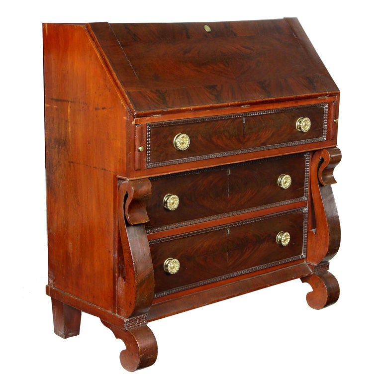 Slant-Top Desk with Gothic Scroll Embellishment, New England For Sale