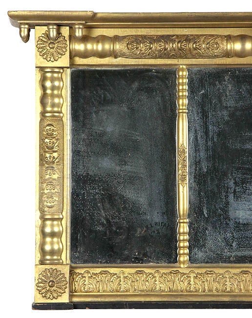Neoclassical Classical Three-Part Overmantel Gilt Mirror