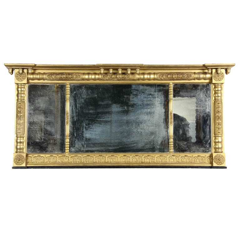 Classical Three-Part Overmantel Gilt Mirror