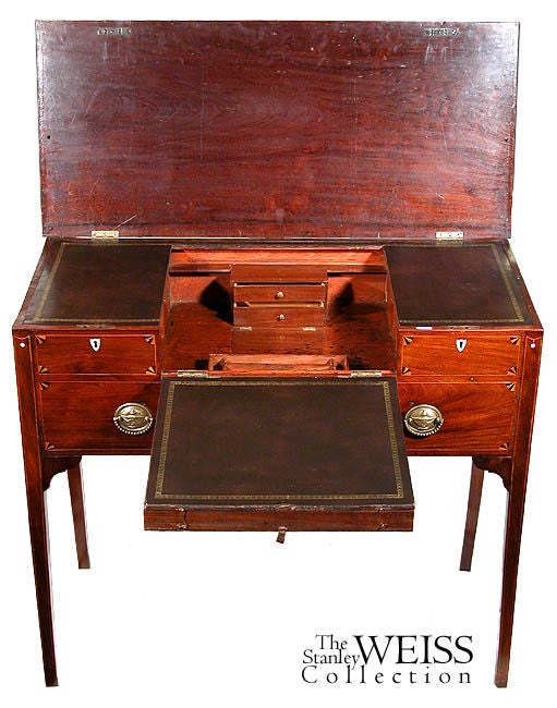 American Rare Inlaid Mahogany Stand-up Desk, c.1815, New England