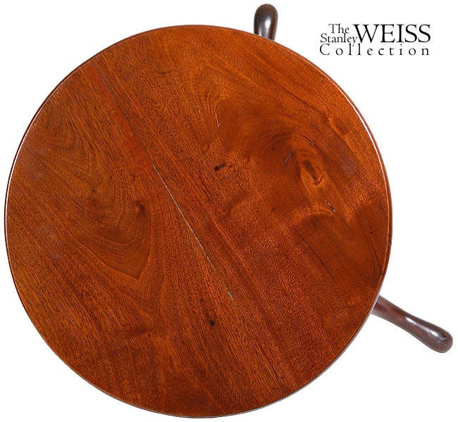 This is a classic Rhode Island form, of which we have seen and handled number of examples. The last one we had was several years ago, of maple. This stand is of the more desireable mahogany, which is of a very dense and heavy stock. The top is a two