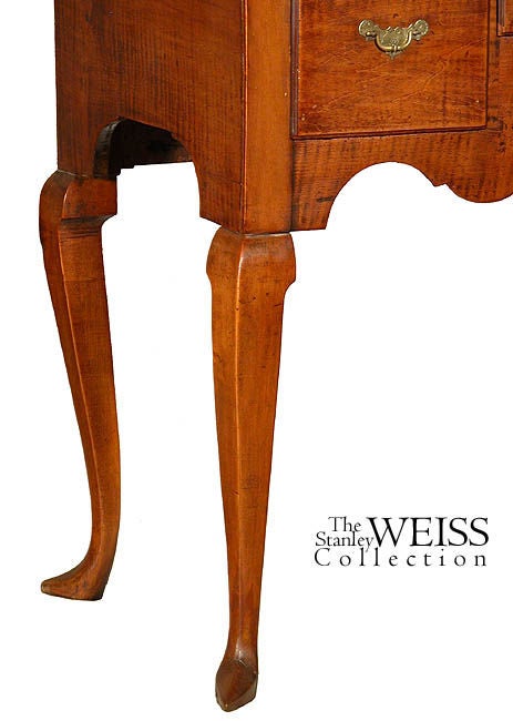 American Queen Anne Tiger Maple Server, Highboy Base, Rhode Island