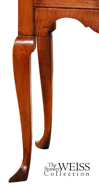 18th Century and Earlier Queen Anne Tiger Maple Server, Highboy Base, Rhode Island