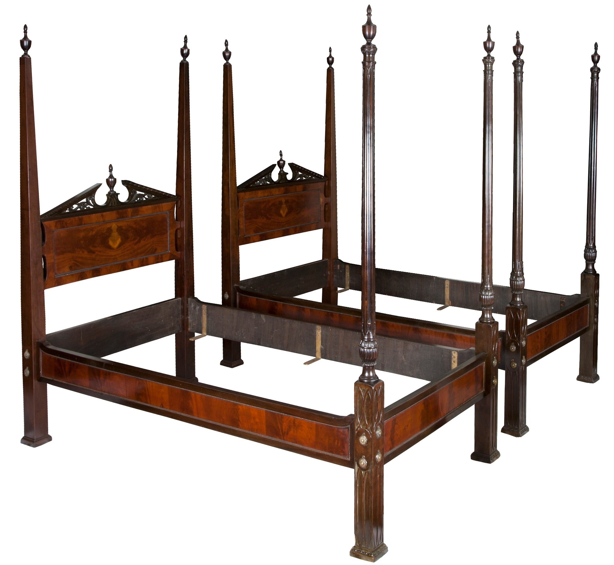 Pair of Mahogany Chippendale Style Gothic Beds, England ca. 1840