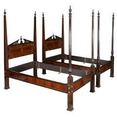 Pair of Mahogany Chippendale Style Gothic Beds, England ca. 1840