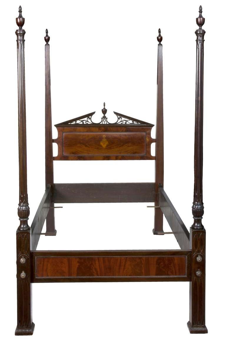 English Pair of Mahogany Chippendale Style Gothic Beds, England ca. 1840