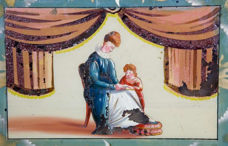 Gilt Empire Mirror with Reverse Painting, circa 1830